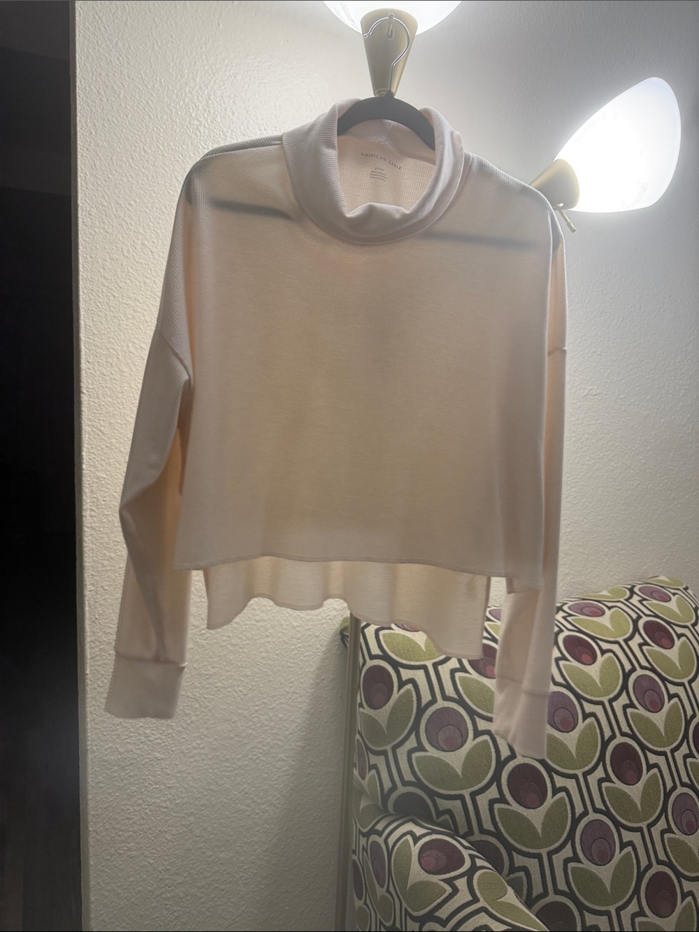 American Eagle Outfitters Cream Waffle-Knit Pullover front cropped